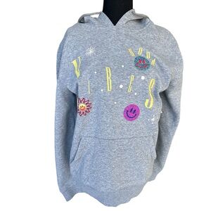 Brooklyn Cloth Gray Hoodie with Good Vibes Colorful Graphics